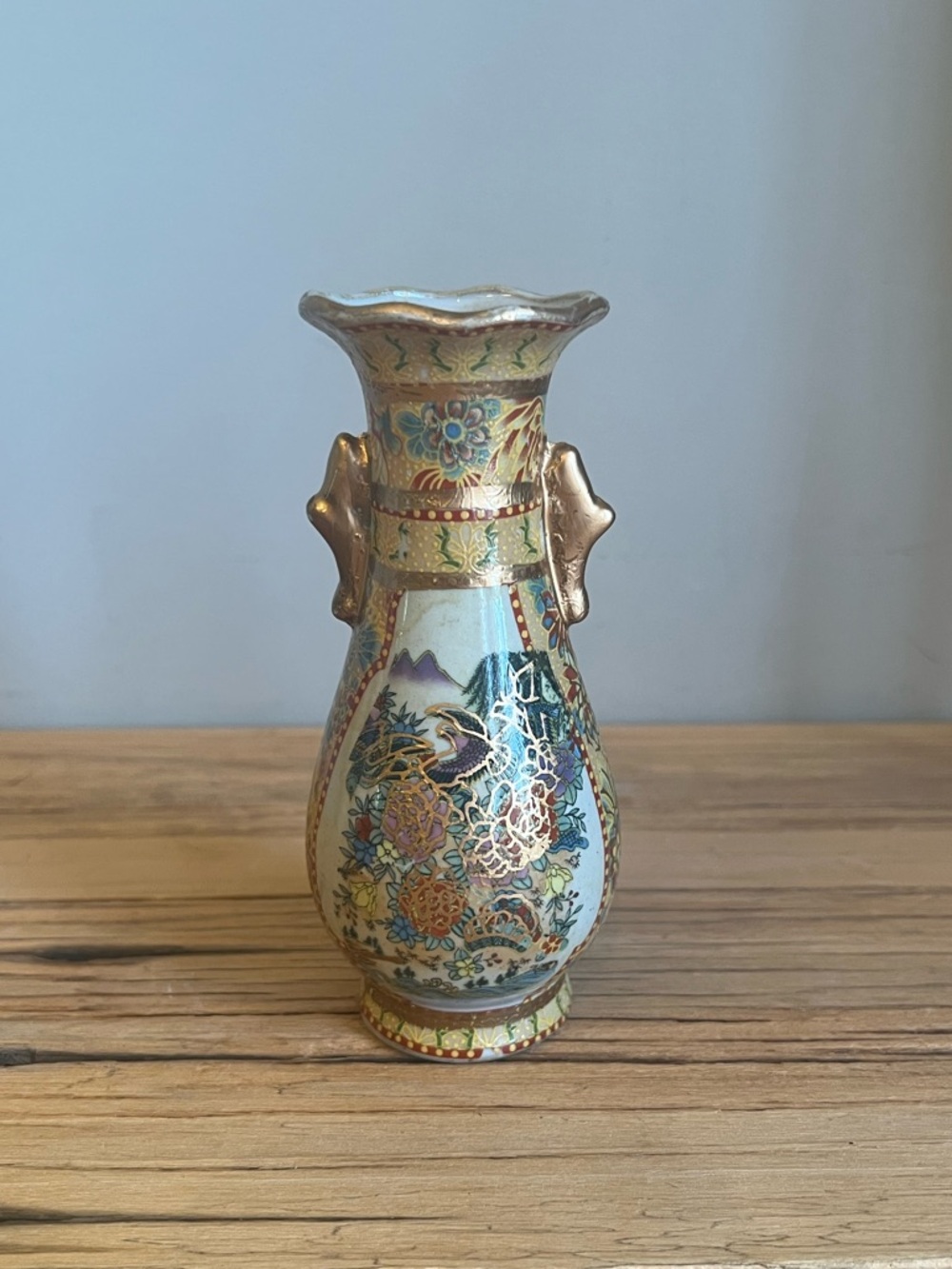 Antique Satsuma Style Hand Painted Porcelain Bud Vase